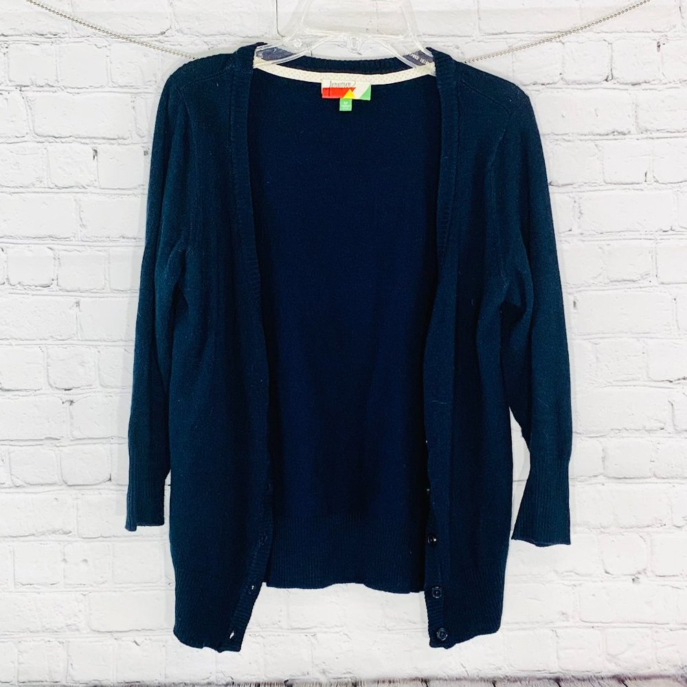 3/4 Length Button Down Crop Navy Cardigan